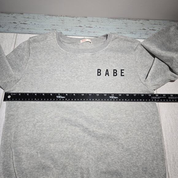 Womens Sweatshirt Crew Gray Heathered Babe Pullover Long Sleeve Fleece Lined SM - Picture 5 of 5